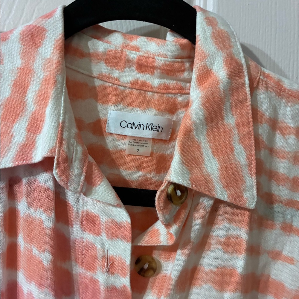 Calvin Klein women’s  Peach & White Striped Button-Up dress
